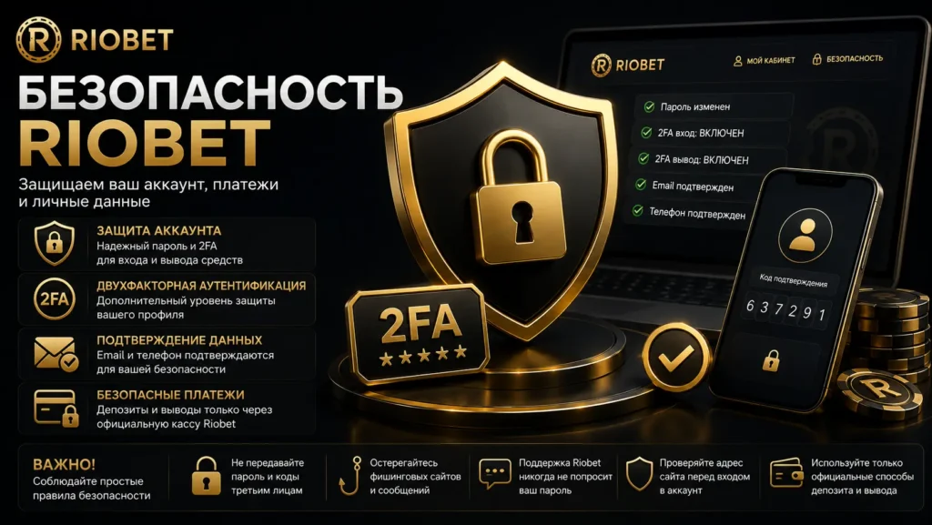 Безопасность Riobet — защита аккаунта и двухфакторная аутентификация