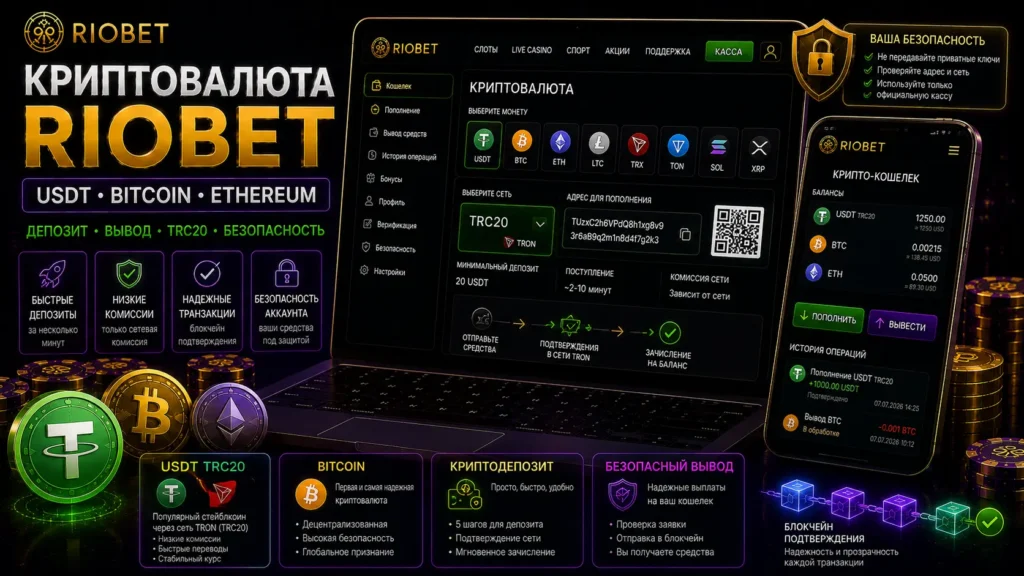 Криптовалюта Riobet — USDT, Bitcoin, депозит и вывод