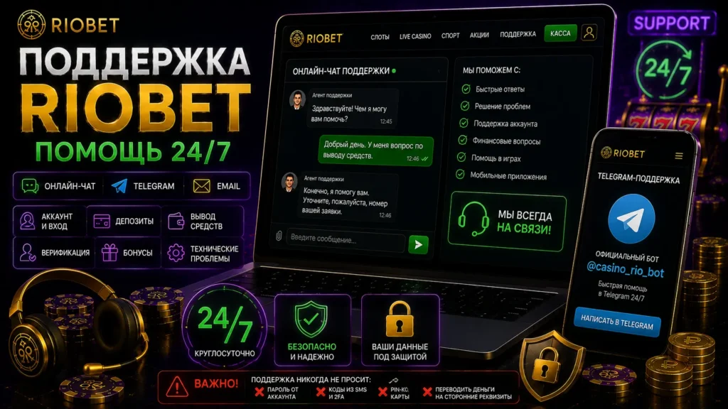 Поддержка Riobet — онлайн-чат 24/7 и помощь пользователям