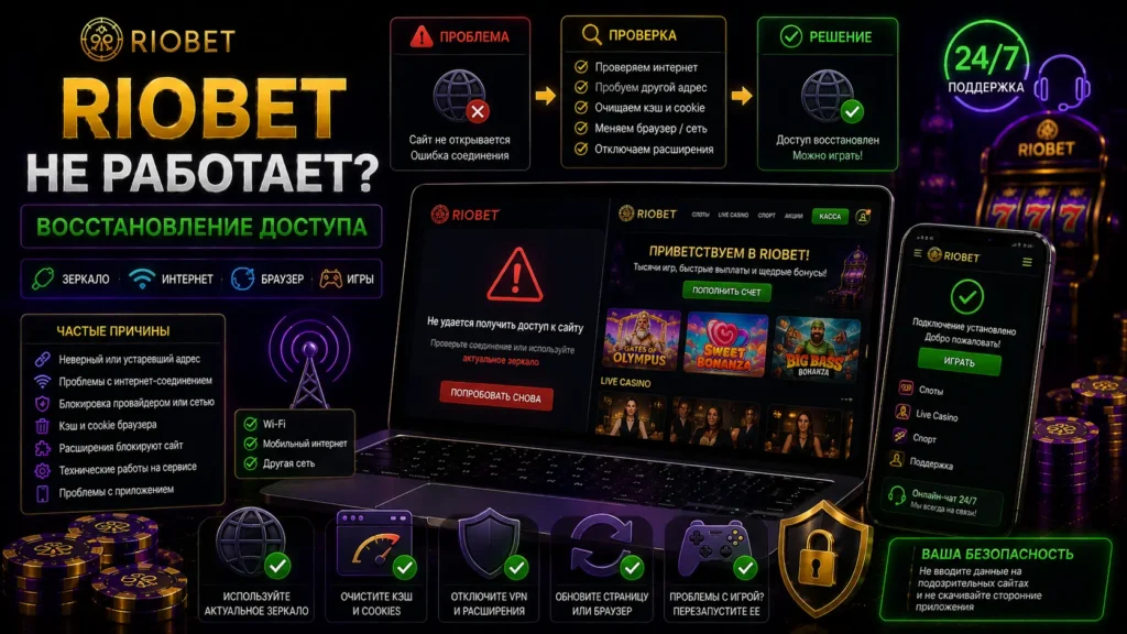 Riobet не работает — диагностика сайта, входа и игр