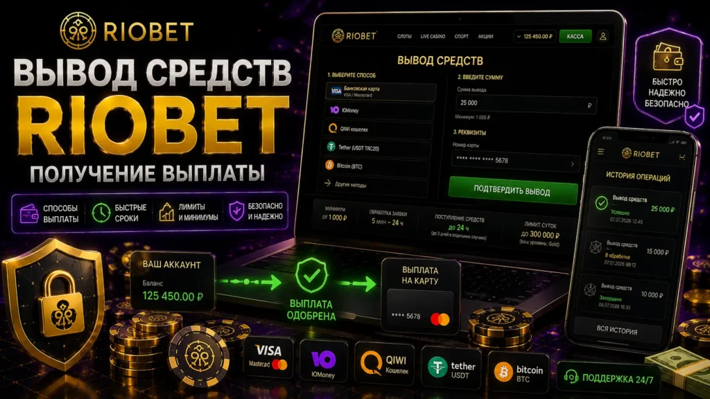 Вывод денег Riobet — способы, сроки и лимиты выплат